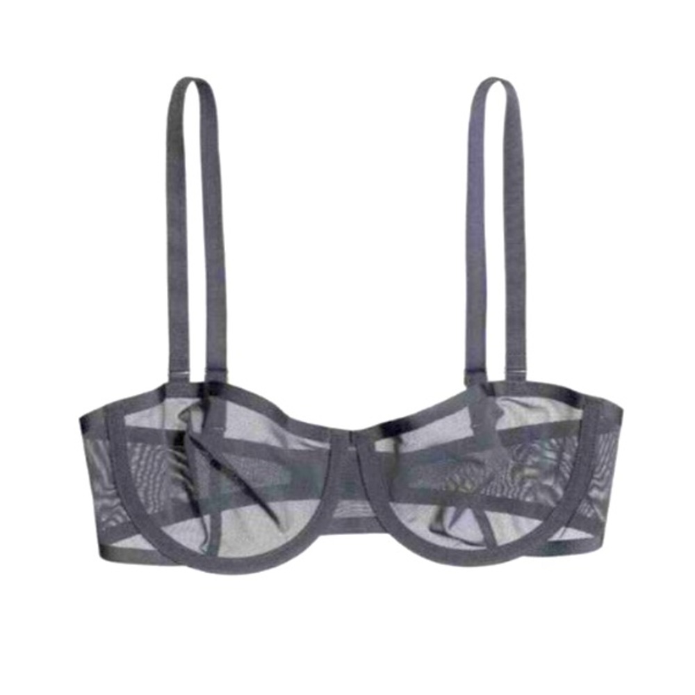 NEW CUUP Gray The Balconette Mesh Bra Slate Gray Sheer Demi Pyrite Grey Gold